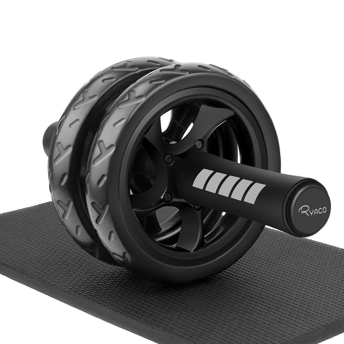 RYACO Bauchroller, Bauchtrainer AB Roller, Bauchmuskeltrainer AB Wheel Set, mit Rutschfester, inkl. Kniematte/Knieauflage, für Männer und Frauen, Bauchmuskeltraining, Schwarz