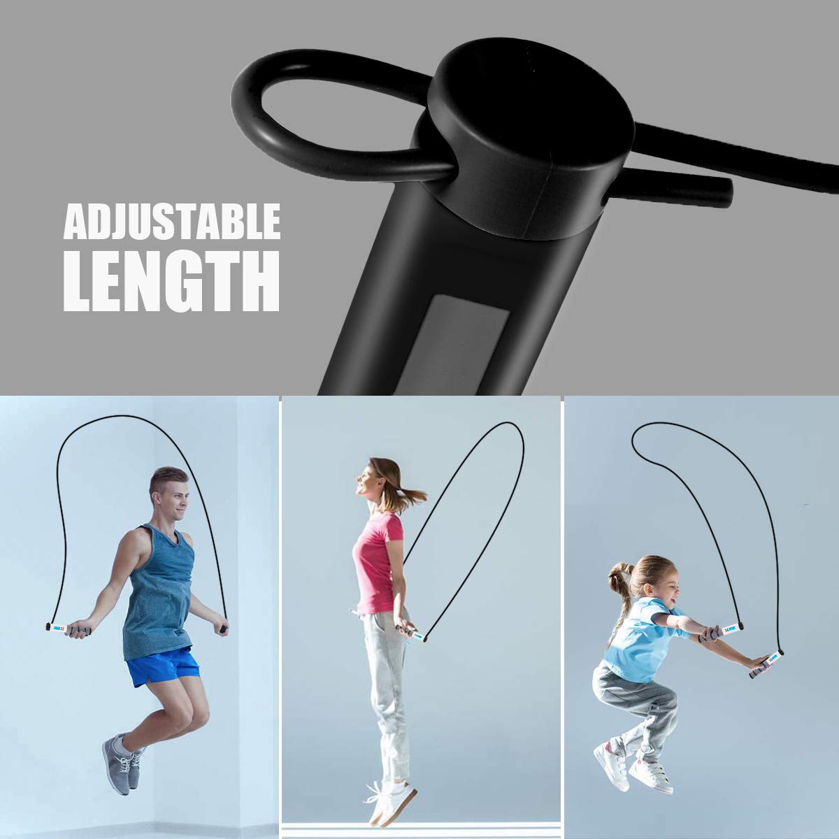 Wastou Springseil, gewichtetes Springseil mit zähler, einstellbares Springseil mit Kugellager und rutschfesten Griffen - schnurloses Springseil für Workout, Fitness, Boxen für Männer, Frauen, Kinder