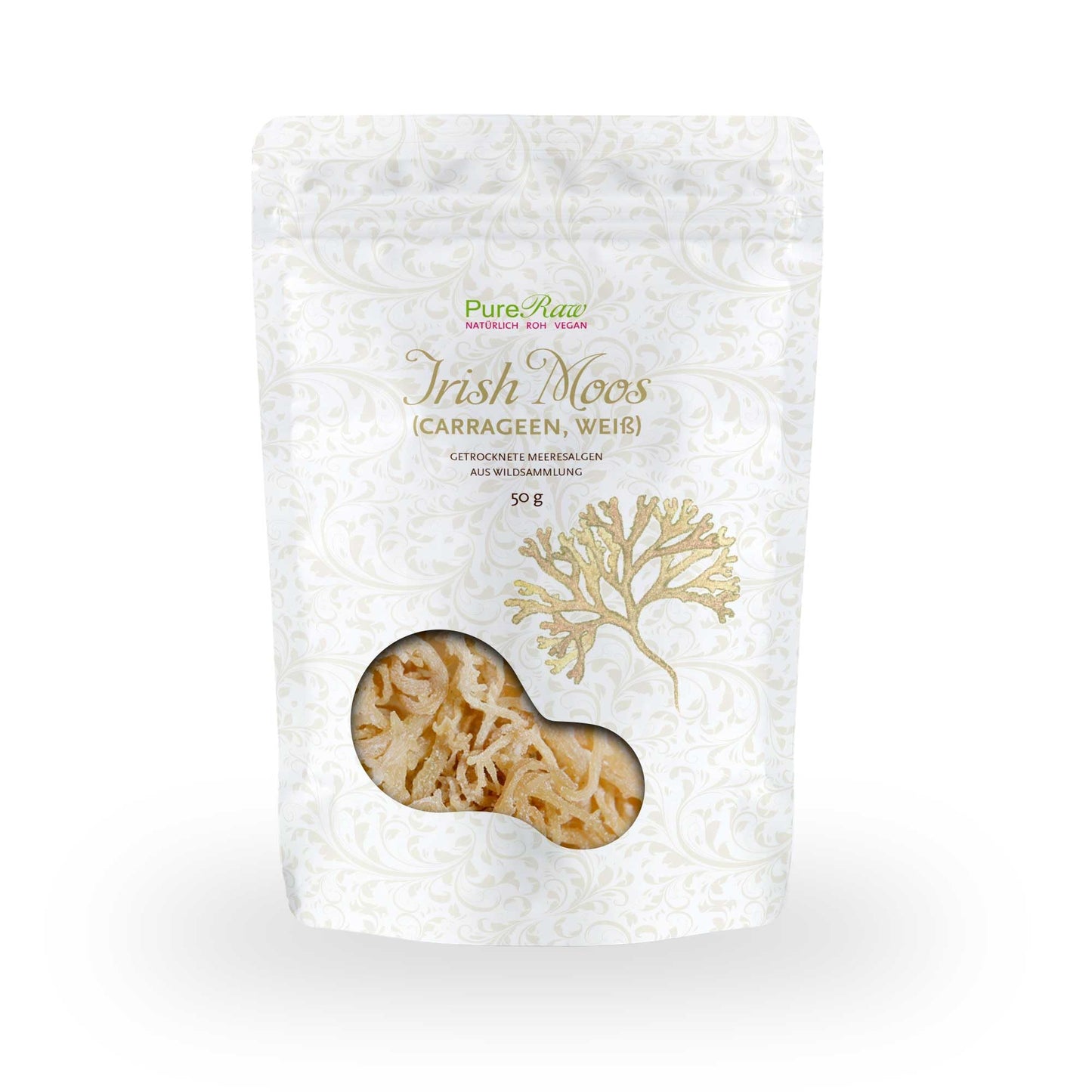 Irish Moos Sea Moss Knorpeltang (Wildsammlung Vegan Roh) Carrageen Algen, Pflanzliche Gelatine, Emulgator, Verdickungsmittel, Algensalat - Irisch Moss Weiß Farblos Seemoos | PureRaw 50g