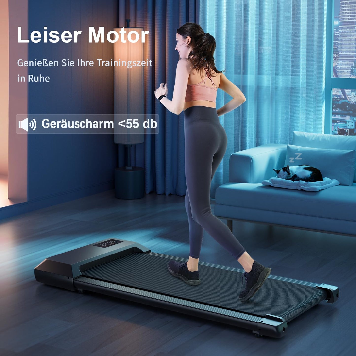 DeerRun Walking Pad Raceable,Laufband für Zuhause bis 136kg, Laufband Schreibtisch mit App, Treadmill Leise 2,5PS mit Professionelle Trainingskurse & Multi-Runner-Rennen