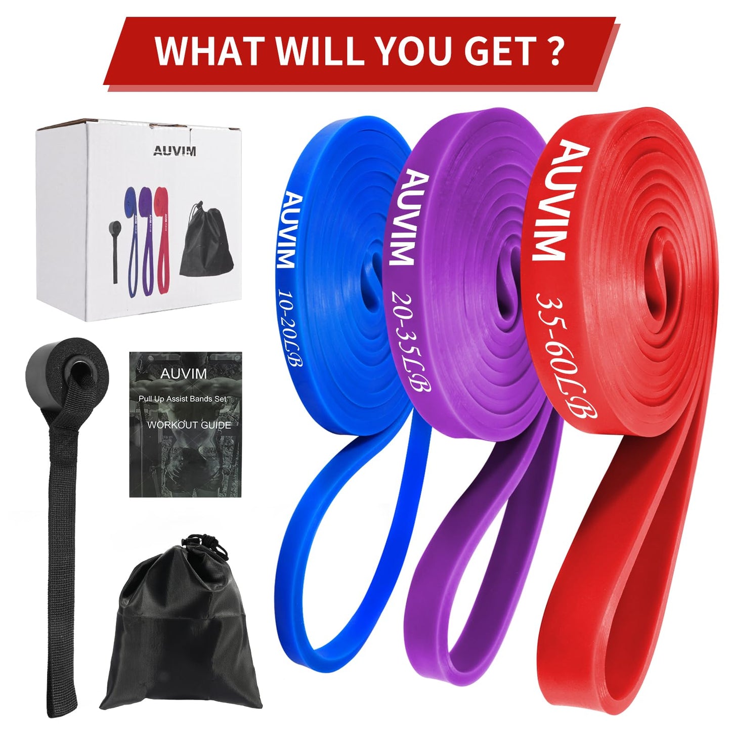 AUVIM Widerstandsbänder Set Fitnessbänder 3 verschiedene Stufen von Widerstandsbändern für Krafttraining, Stretching, Calisthenics, inkl. Türanker