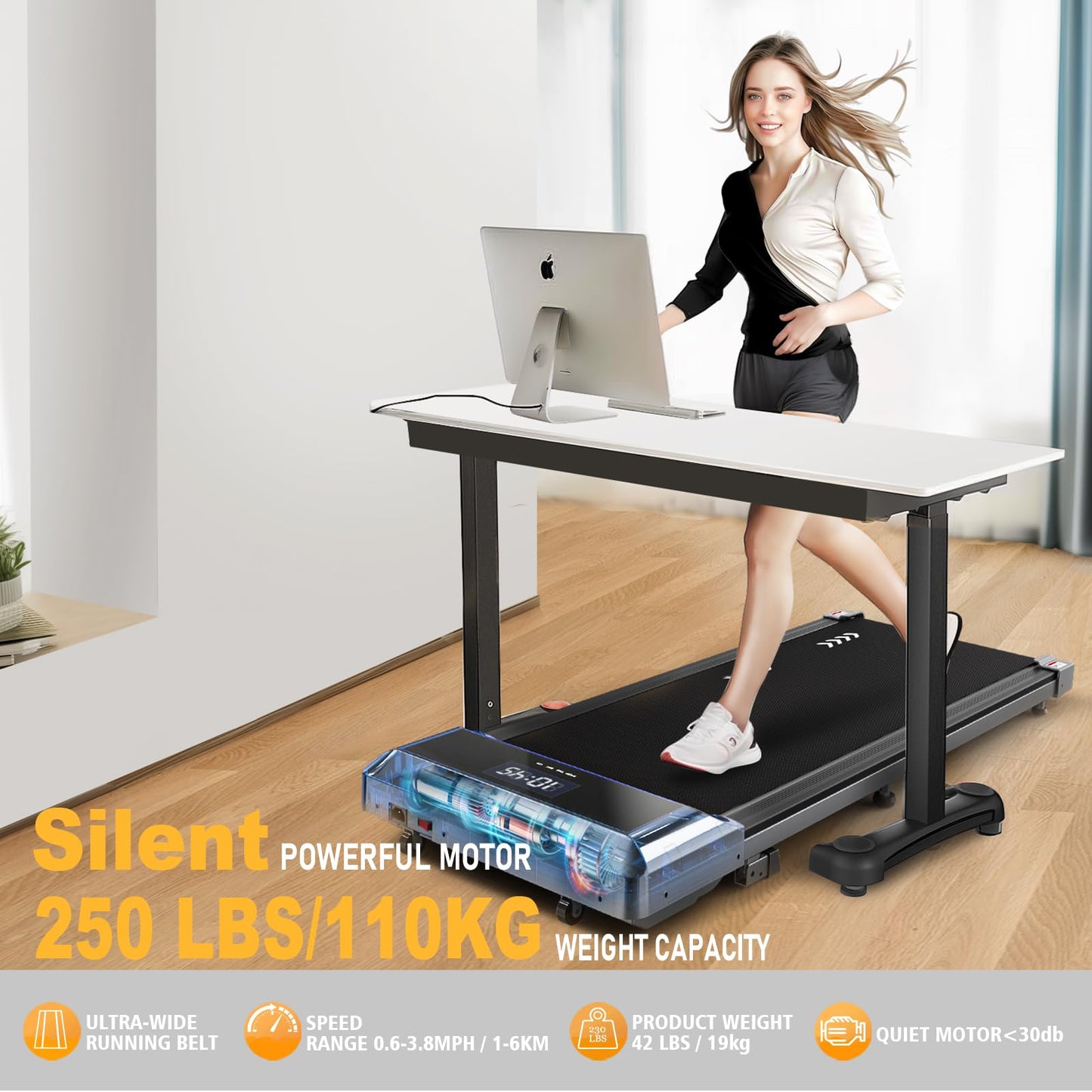 FYSIQ Laufband für Zuhause, Bluetooth Walking Pad, Laufband mit Steigung - und Kostenloser App (Tragfähigkeit von 110kg, 1-6km/h)