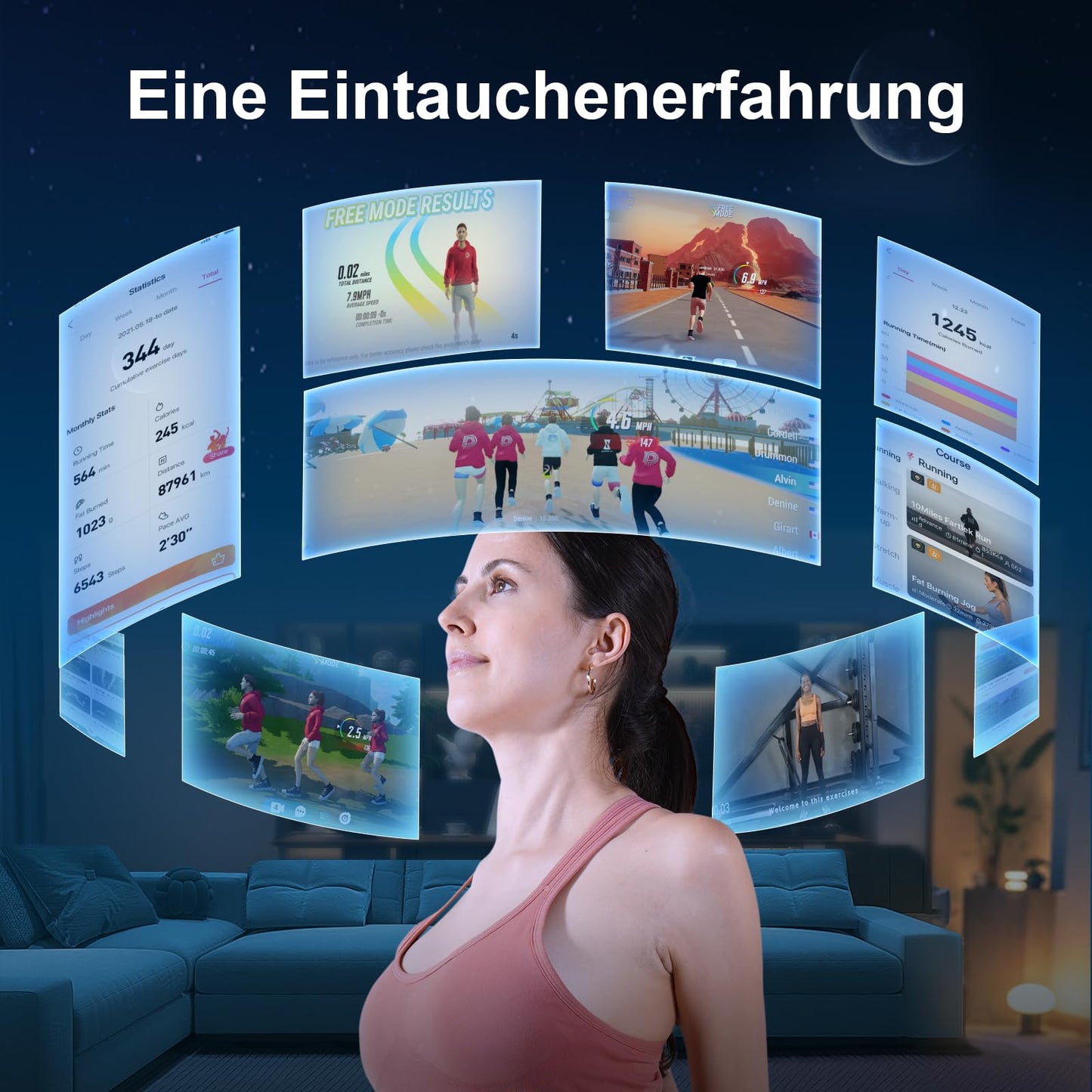 DeerRun Walking Pad Raceable,Laufband für Zuhause bis 136kg, Laufband Schreibtisch mit App, Treadmill Leise 2,5PS mit Professionelle Trainingskurse & Multi-Runner-Rennen