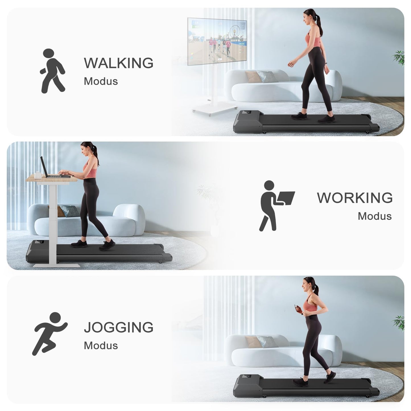 DeerRun Walking Pad Raceable,Laufband für Zuhause bis 136kg, Laufband Schreibtisch mit App, Treadmill Leise 2,5PS mit Professionelle Trainingskurse & Multi-Runner-Rennen