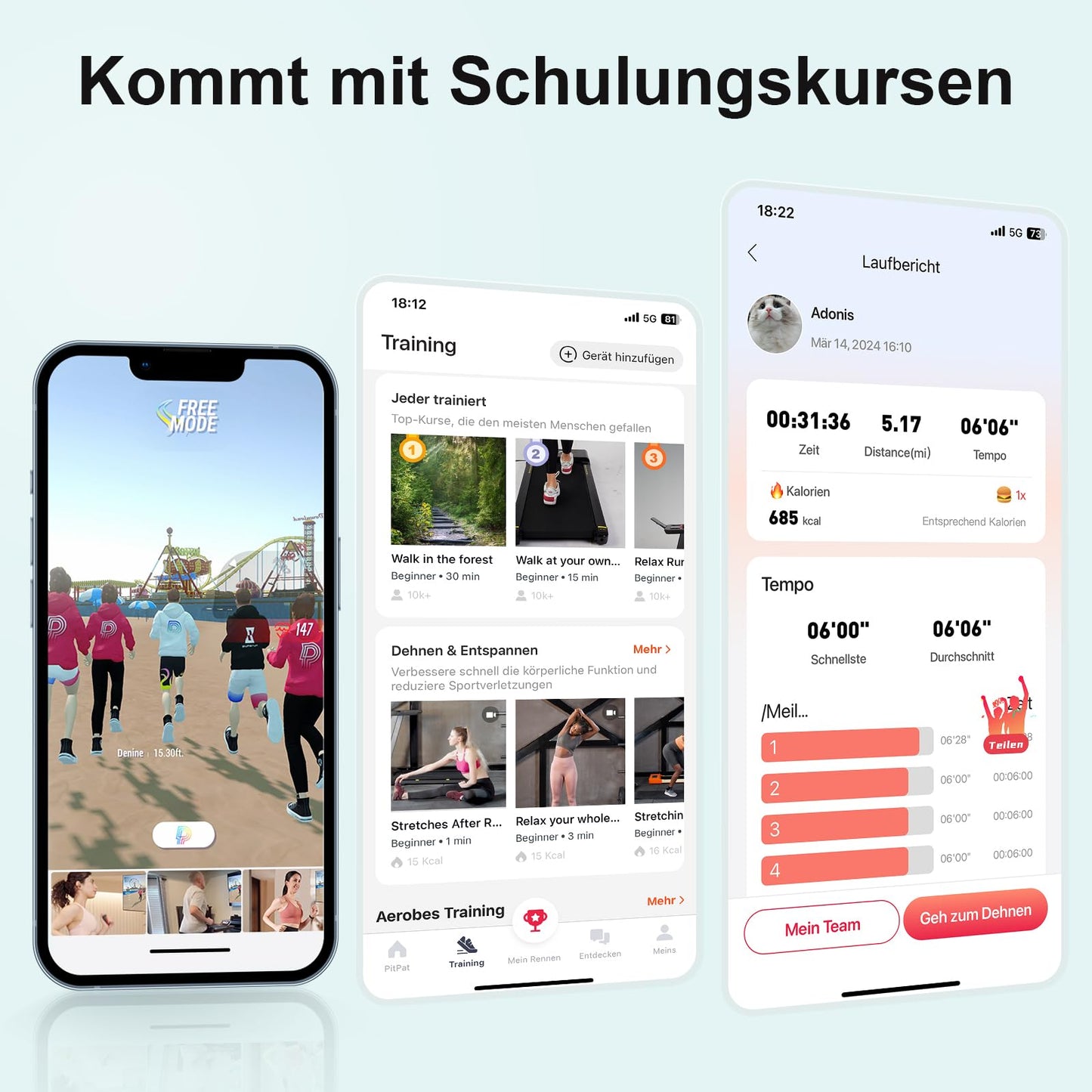 DeerRun Walking Pad Raceable,Laufband für Zuhause bis 136kg, Laufband Schreibtisch mit App, Treadmill Leise 2,5PS mit Professionelle Trainingskurse & Multi-Runner-Rennen