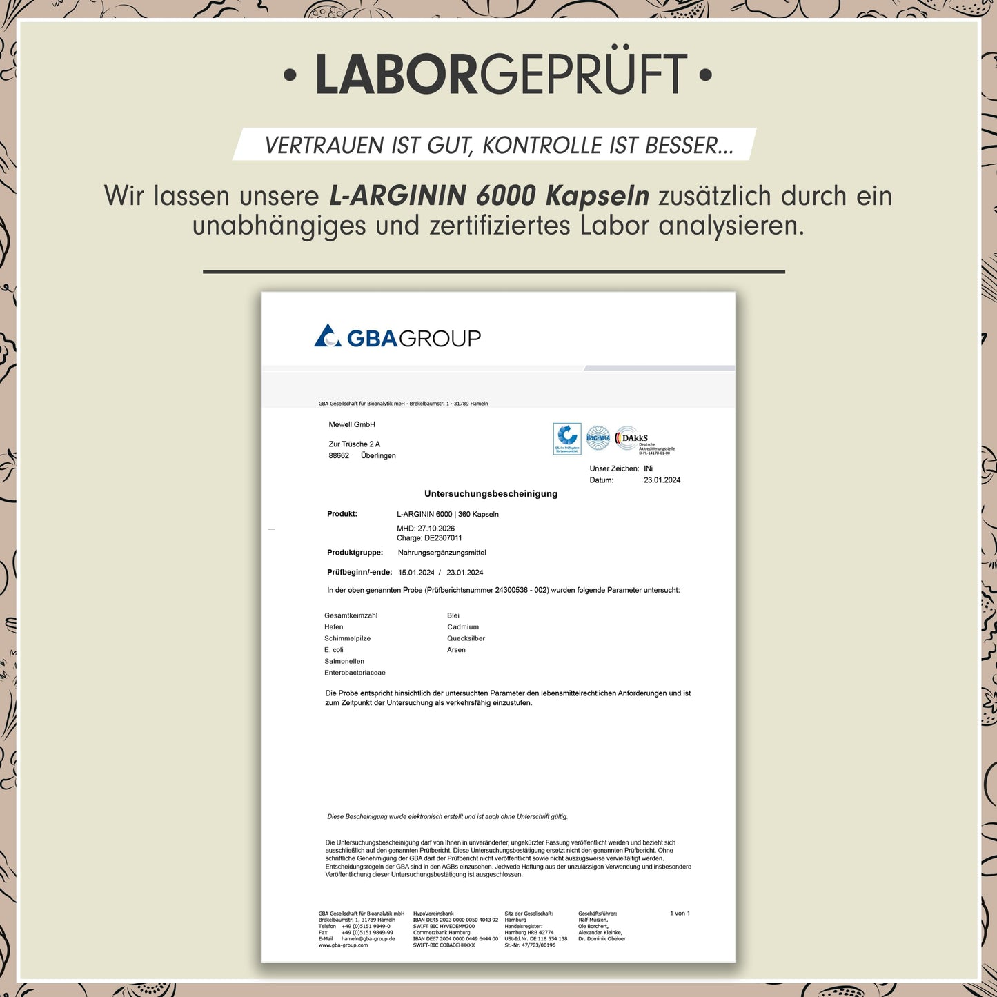 L-Arginin 360 Kapseln vegan - mit 6000 mg pflanzlichem L-Arginin aus Fermentation (davon 6000 mg reines L-Arginin) je Tagesdosis - Ohne Zusatzstoffe - laborgeprüft mit Zertifikat - vegan