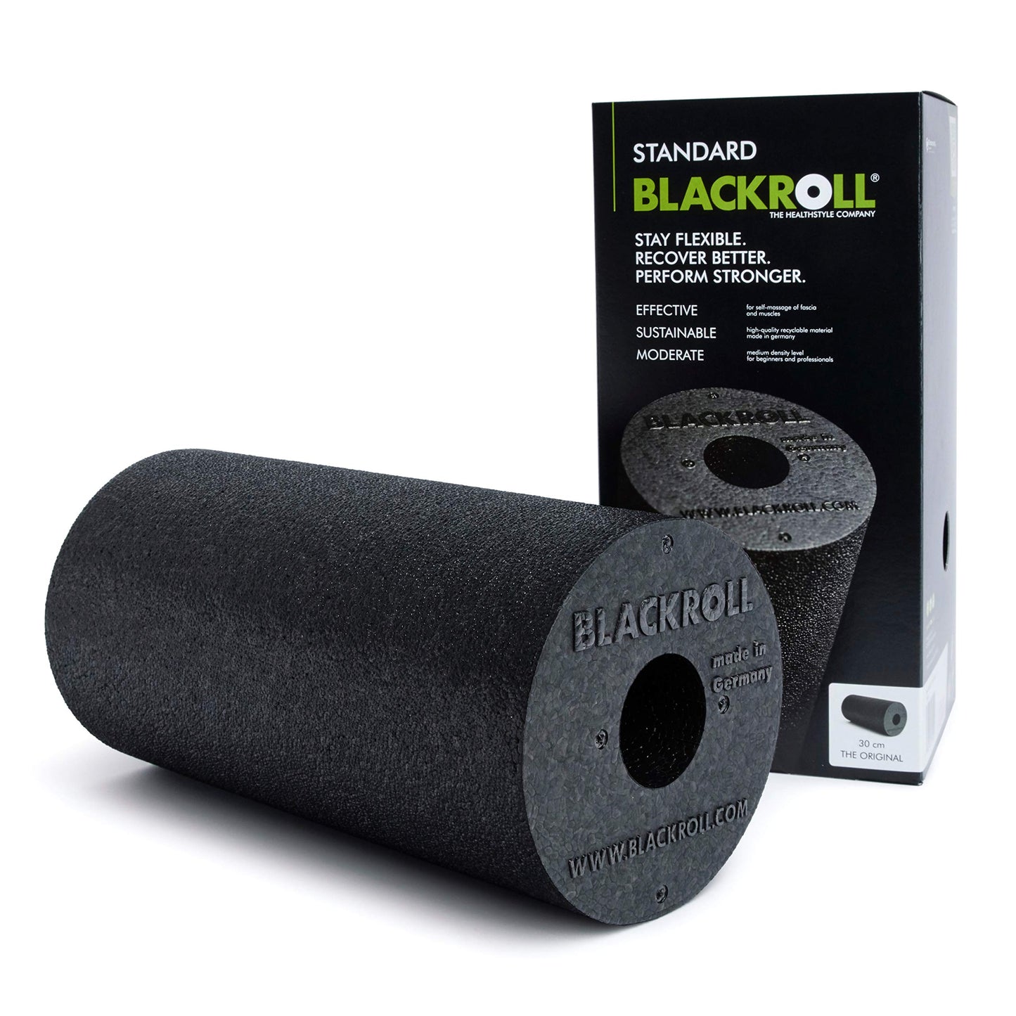 BLACKROLL® STANDARD Faszienrolle (30 x 15 cm), Fitness-Rolle zur Selbstmassage, mittlere Härte, Made in Germany