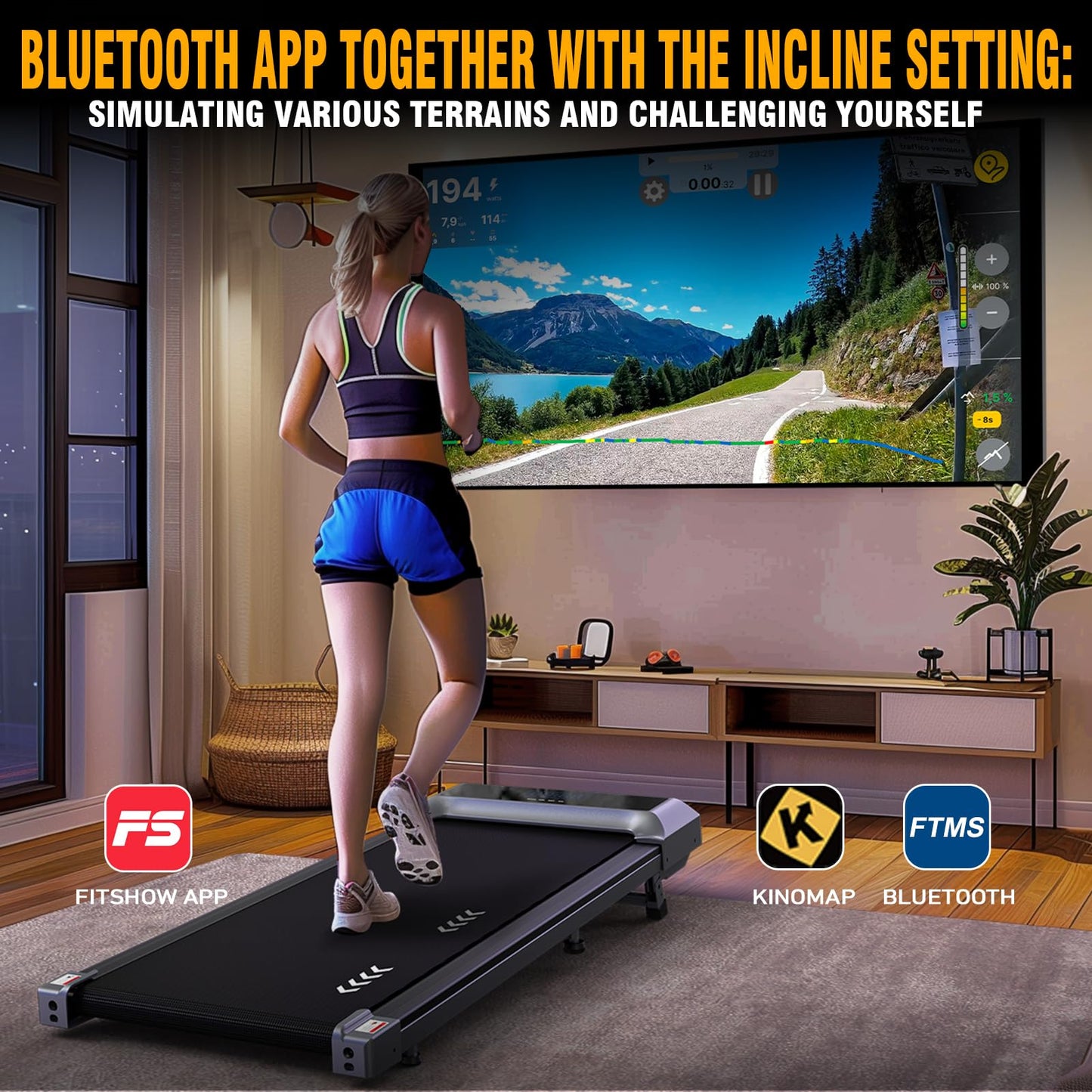FYSIQ Laufband für Zuhause, Bluetooth Walking Pad, Laufband mit Steigung - und Kostenloser App (Tragfähigkeit von 110kg, 1-6km/h)