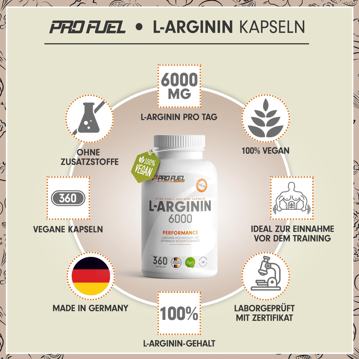 L-Arginin 360 Kapseln vegan - mit 6000 mg pflanzlichem L-Arginin aus Fermentation (davon 6000 mg reines L-Arginin) je Tagesdosis - Ohne Zusatzstoffe - laborgeprüft mit Zertifikat - vegan