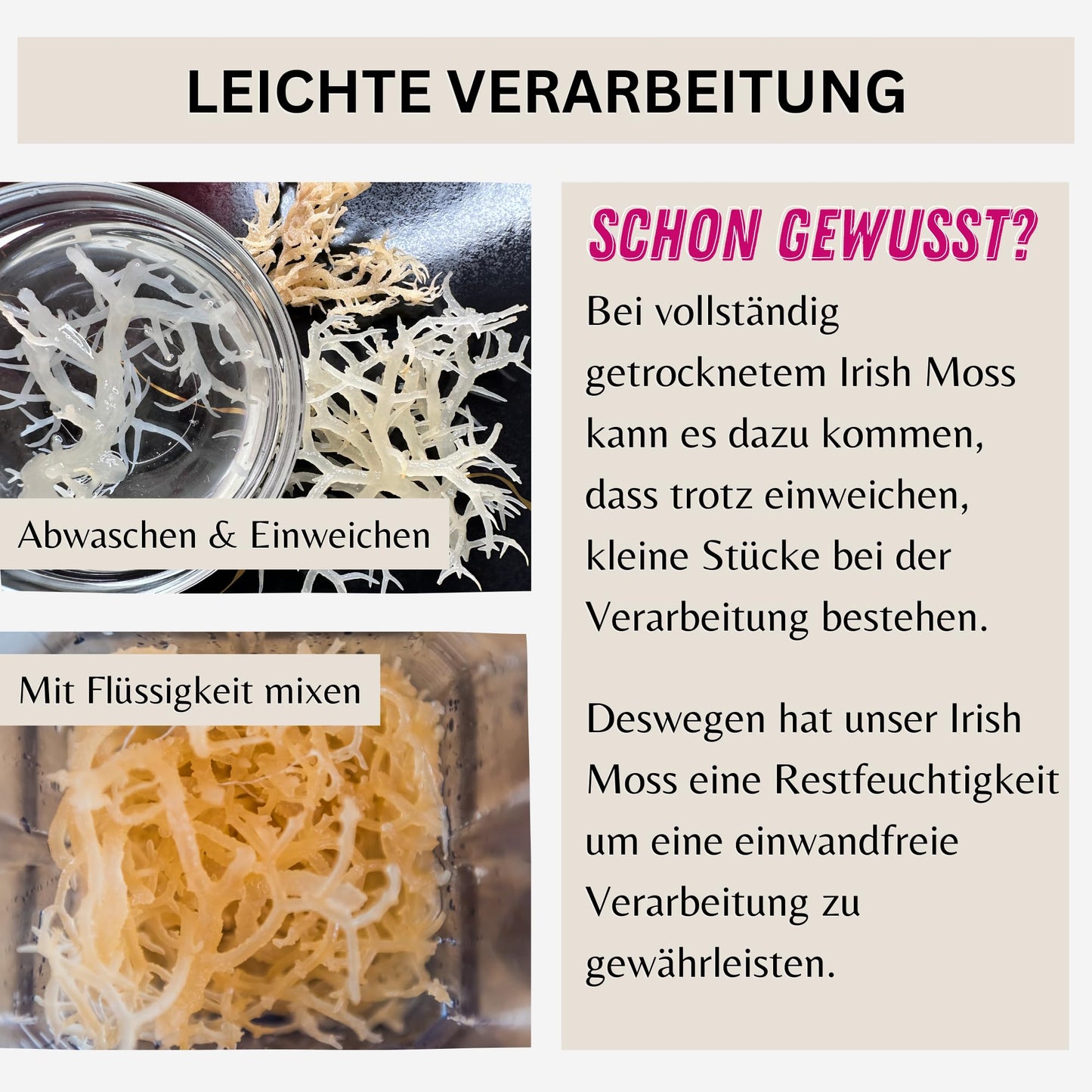 Irish Moos Sea Moss Knorpeltang (Wildsammlung Vegan Roh) Carrageen Algen, Pflanzliche Gelatine, Emulgator, Verdickungsmittel, Algensalat - Irisch Moss Weiß Farblos Seemoos | PureRaw 50g