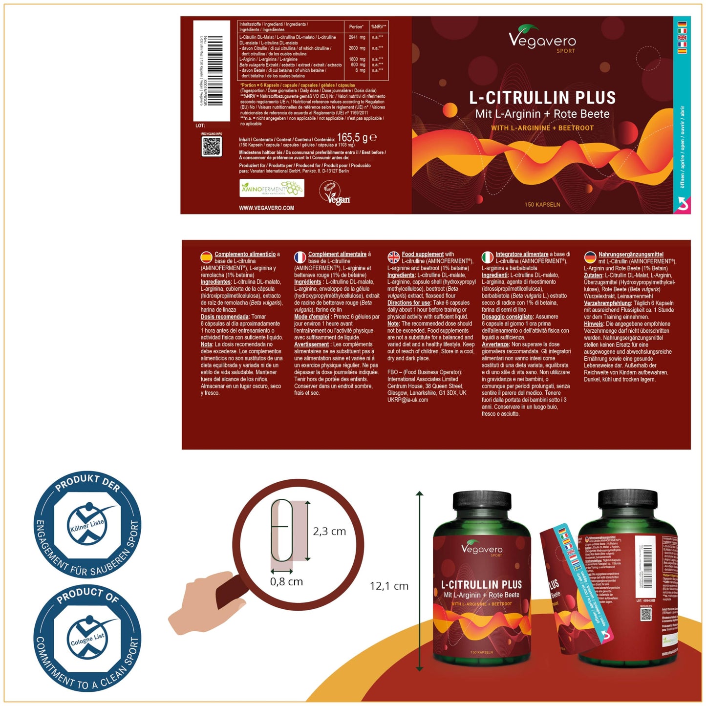 L-Citrullin Malat | Hochdosiert: 2000 mg Citrullin | Mit L-Arginin Base + Rote Beete | Aus Fermentation | PRE WORKOUT | Laborgeprüft | Vegan - Ohne Zusatzstoffe | Deutsche Produktion von VEGAVERO®